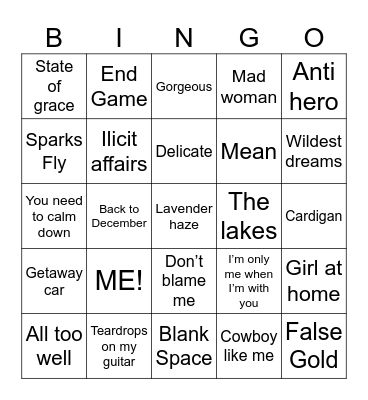 Bingo Swiftie Bingo Card