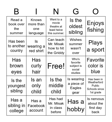 Mr. Misak's Icebreaker Bingo Card