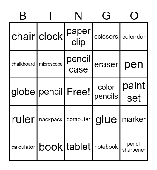 CLASSROOM Bingo Card