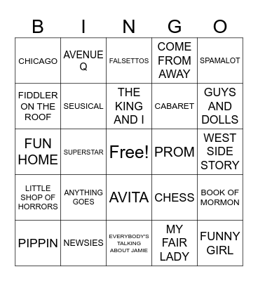 Grant's Broadway Bingo Card