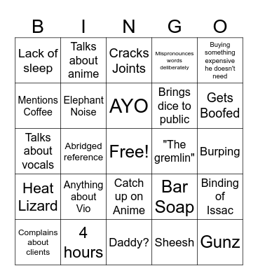 Johnisms Bingo Card