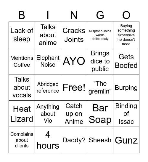 Johnisms Bingo Card