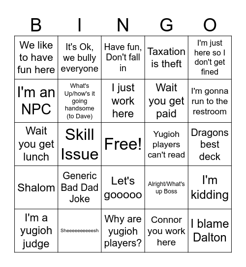 Matt's Catchphrases Bingo Card