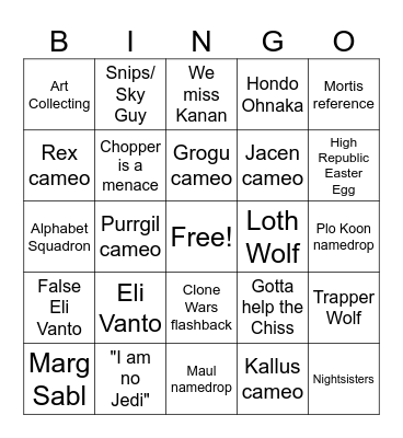 Ahsoka Bingo Card
