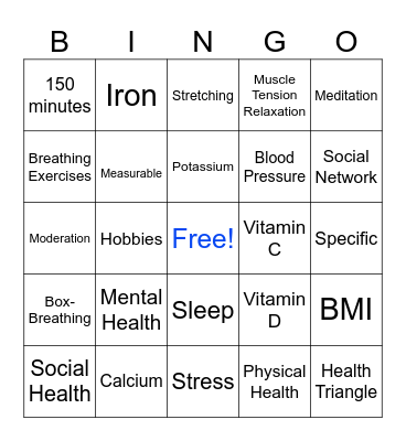 Health & Lifestyle Bingo Card