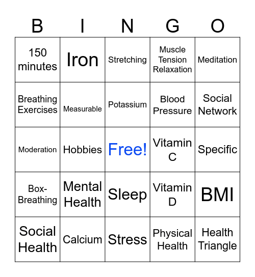 Health & Lifestyle Bingo Card