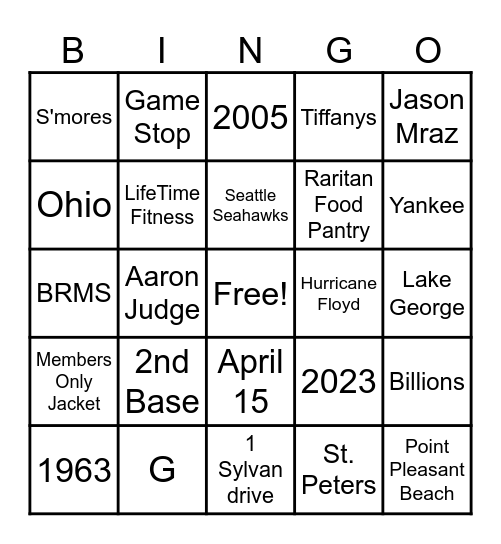Christopher 60th & Ethan College Send Off Bingo Card