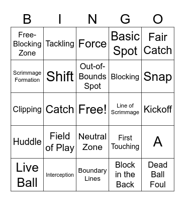 Football Definitions Bingo Card