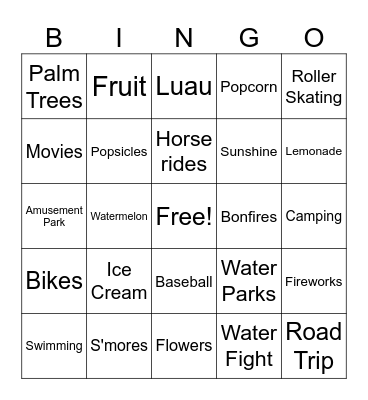 Summer Bingo Card