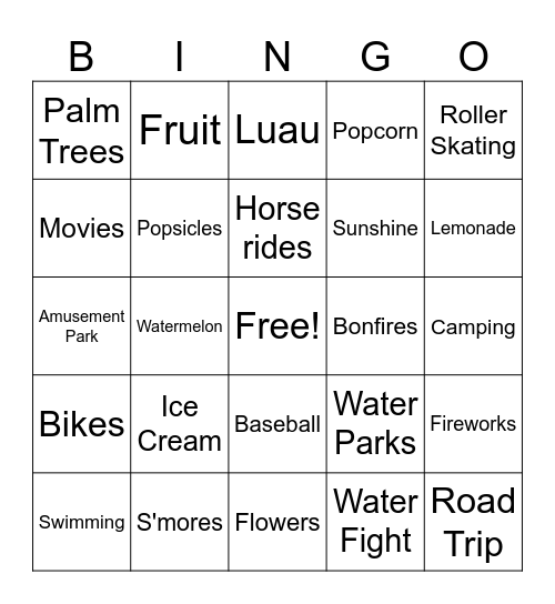 Summer Bingo Card