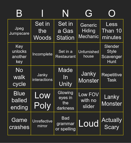 INDIE HORROR GAME BINGO Card