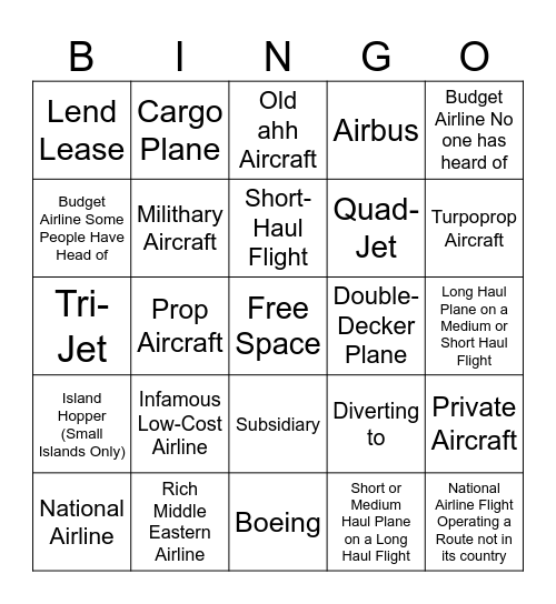 FlightRadar24 Bingo Sheet Bingo Card