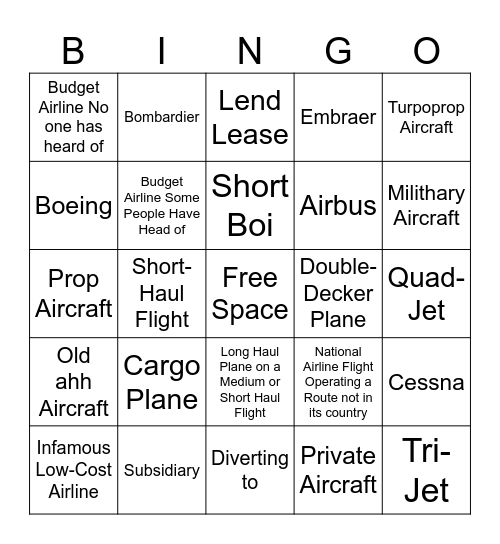 FlightRadar24 Bingo Sheet Bingo Card
