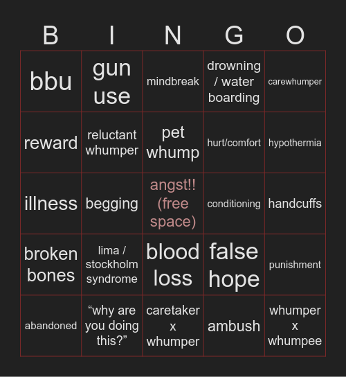 Whump Bingo V1 Bingo Card