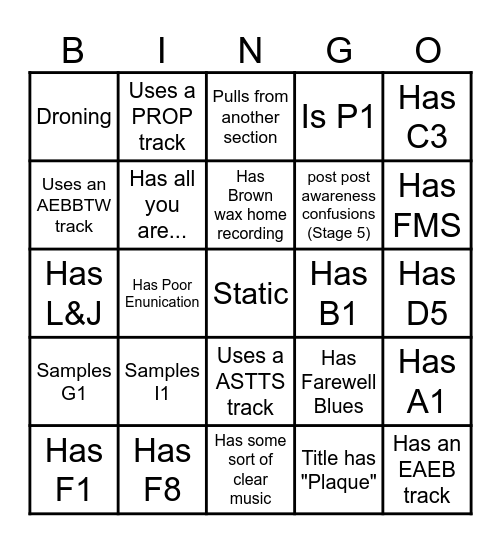 PA bingo Card