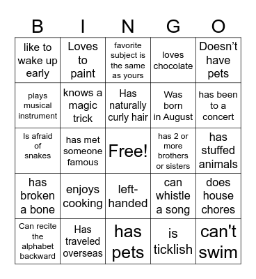 Find Someone Who Bingo Card