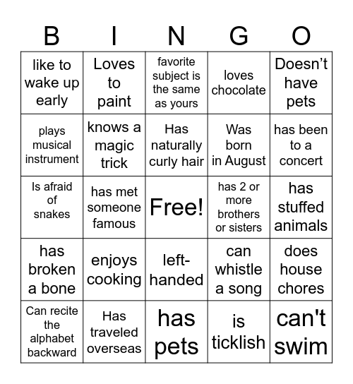 Find Someone Who Bingo Card