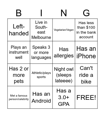ICEBREAKER!! Bingo Card
