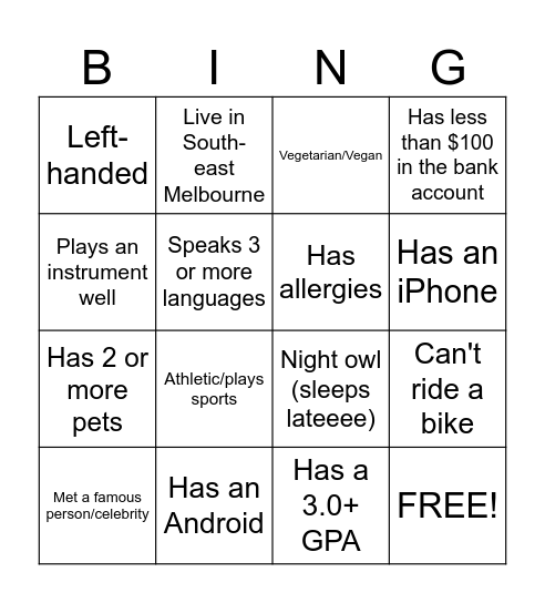 ICEBREAKER!! Bingo Card