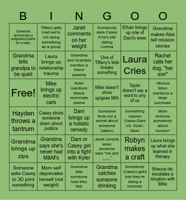 Reid Family Bingo Card