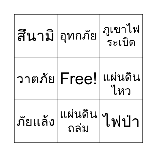 Bingo (Natural Disaster) Bingo Card