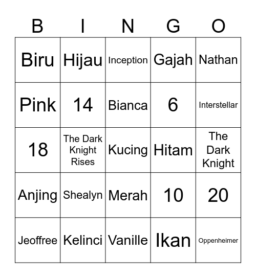 Shealyn's Bingo Card