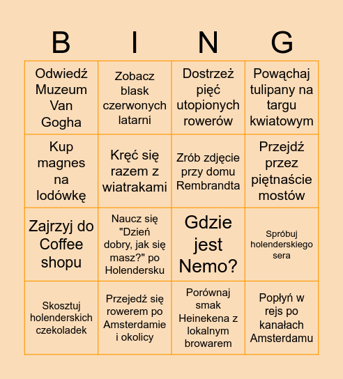 Amsterdam Ultimate Bingo Card