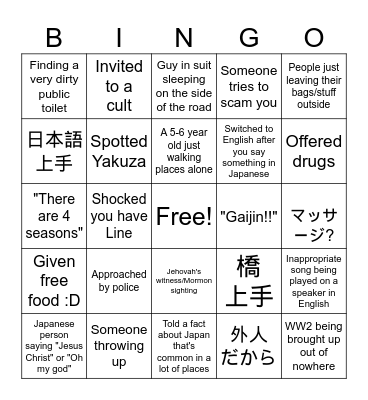 Japan Bingo Card