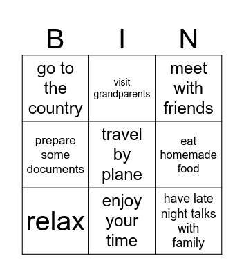 Trip home Bingo Card