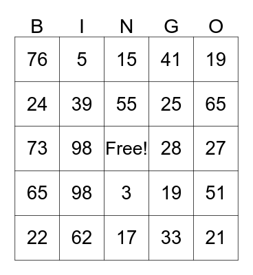 Place Value Bingo Card