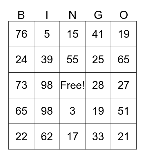 Place Value Bingo Card