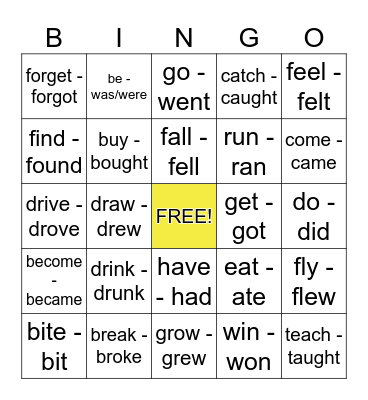 Irregular Past-Tense Verbs Bingo Card