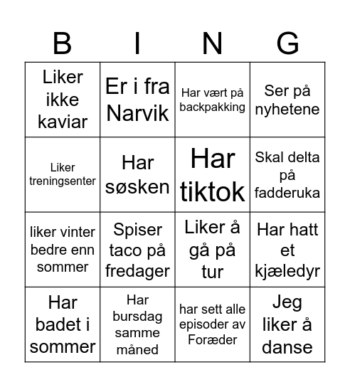 Bli kjent med medstudenter Bingo Card