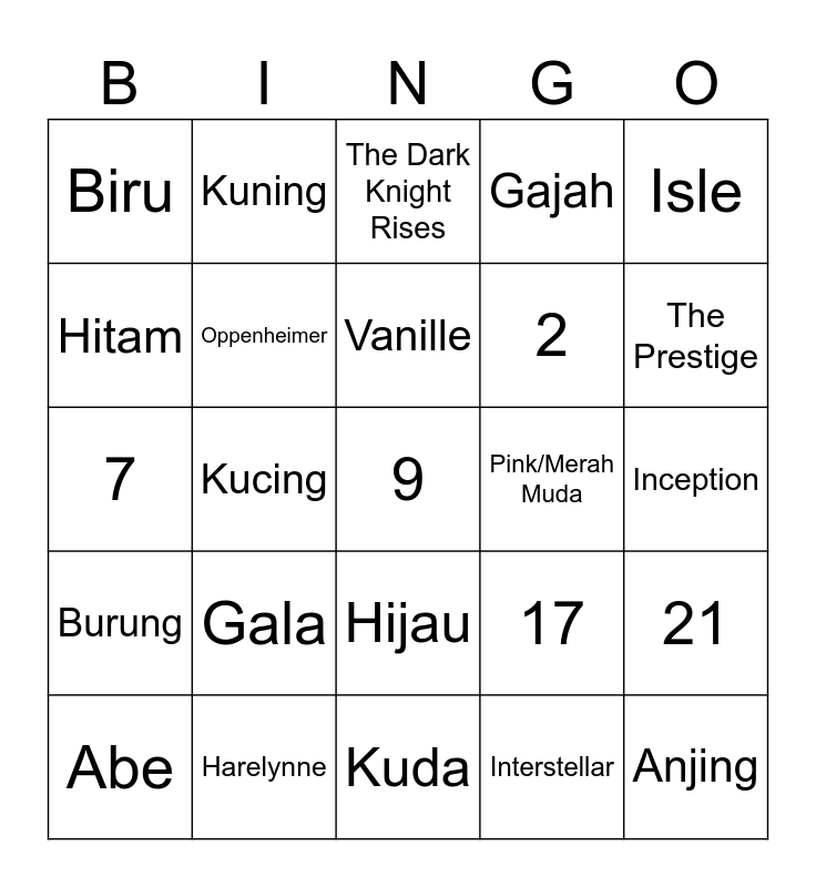 Dara's Bingo Card