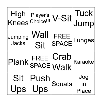 Fitness Bingo Card