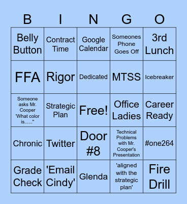 Back to School Inservice Bingo Card