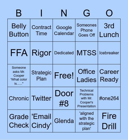 Back to School Inservice Bingo Card