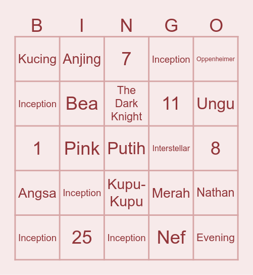 Evelyn’s Bingo Card