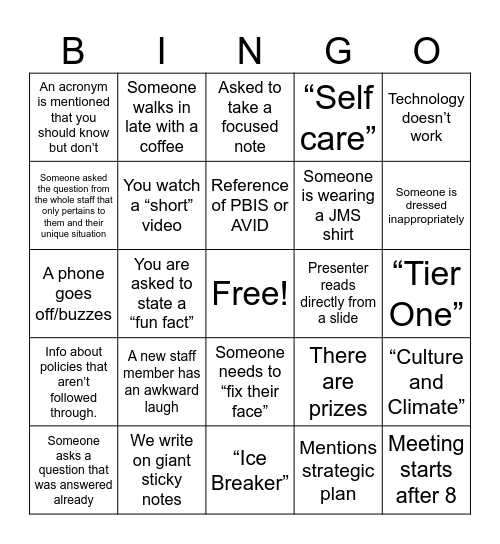 Untitled Bingo Card