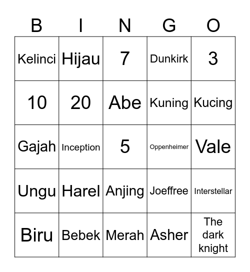 Punya Ivana Bingo Card