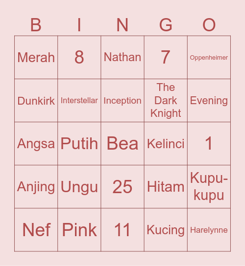Evelyn’s Bingo Card