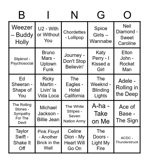 MUSIC BINGO Card