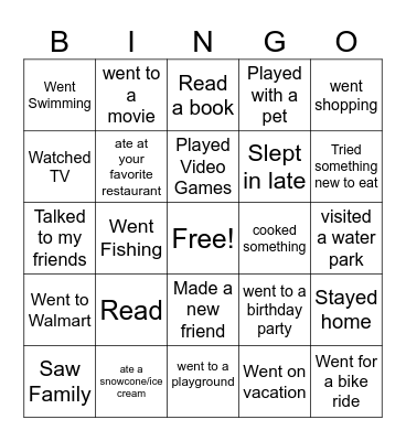 First Day Bingo Card