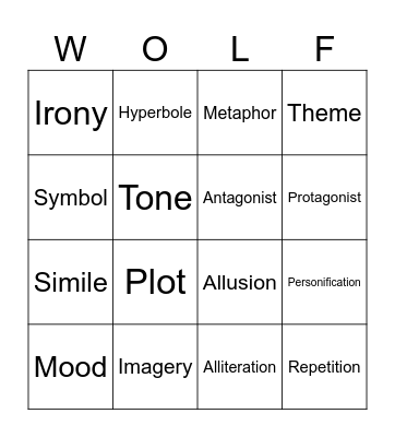 English 2 Review Bingo Card