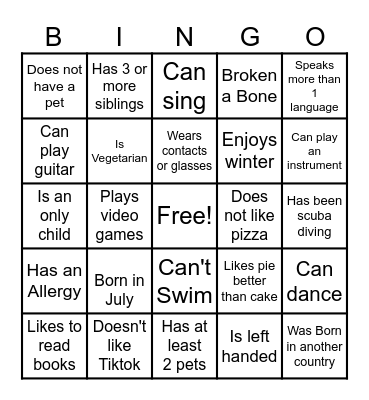 Get to know Bingo Card