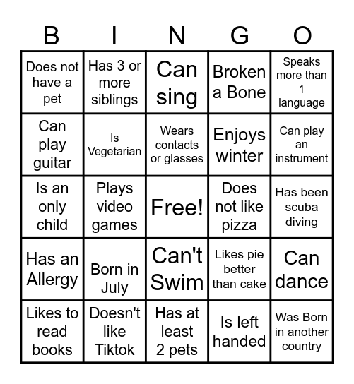 Get to know Bingo Card