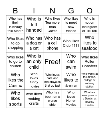 Get to Know A Friend Bingo Card