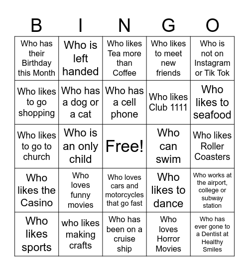 Get to Know A Friend Bingo Card