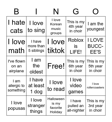 Choir Bingo Card