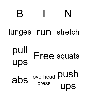 Fitness Bingo Card